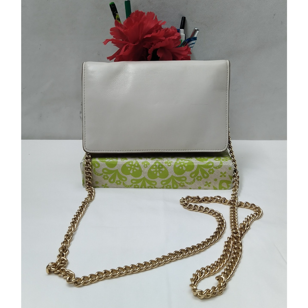 Coach Ivory Leather Chain Strap Turnlock Flap Closure Crossbody Bag - Picture 2 of 16